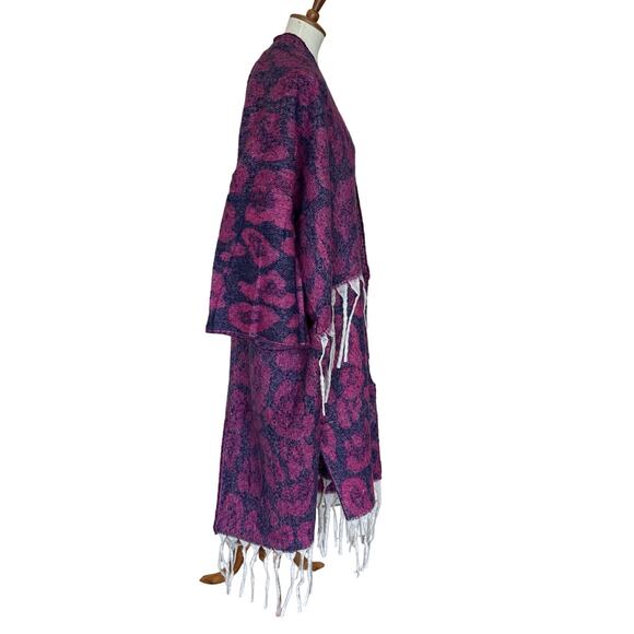 Purple Blanket Kimono ONE SIZE Cardigan Western Cowgirl Longline Fringe Duster - Picture 7 of 9
